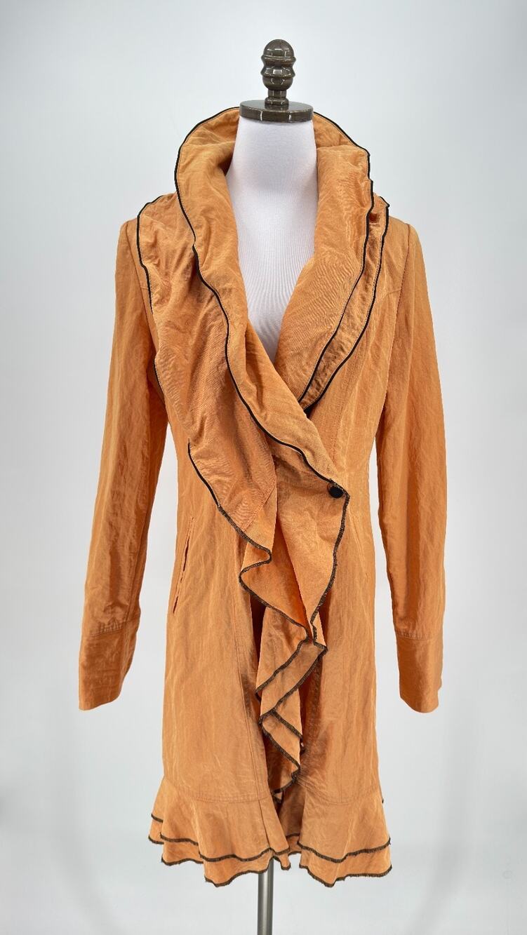 Design Today's Orange Dramatic Ruffled Collar Boho Long Sleeve Nylon Jacket Sz S